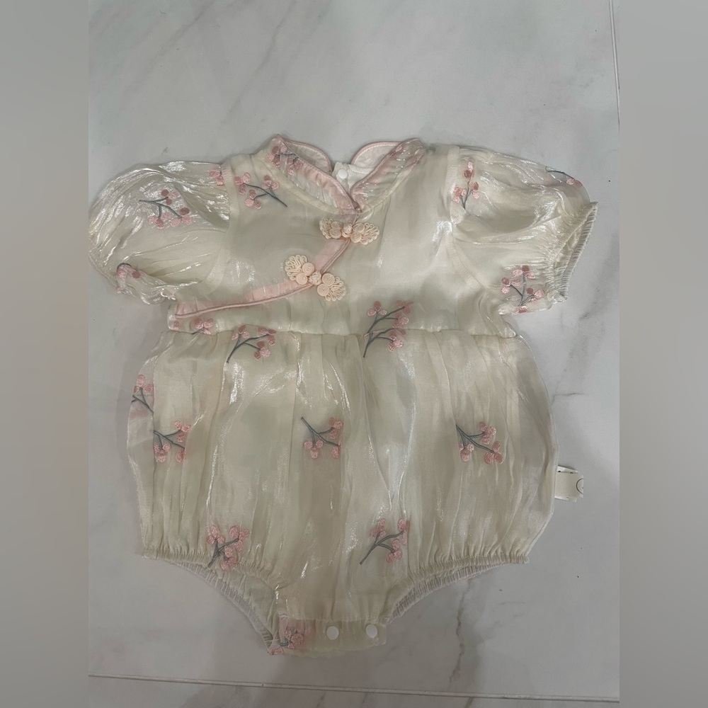 Floral Baby Romper with Pink Accents
